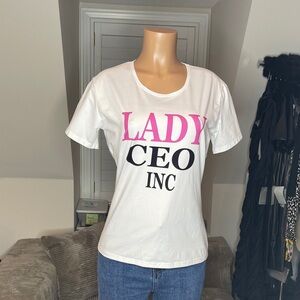 Lady CEO Inc Graphic Tee - White with Pink & Black Print